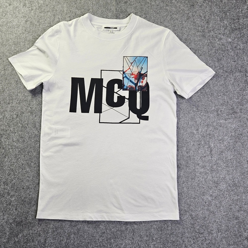 MCQ Alexander McQueen Mens Graphic Logo T-Shirt White Crew Neck Short Sleeve L
